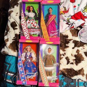 Barbie Dolls Set - Pink, Blue, Brown, White